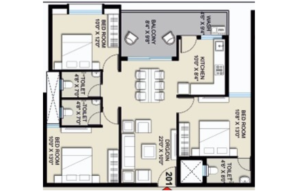Click me 3BHK Floor Plan